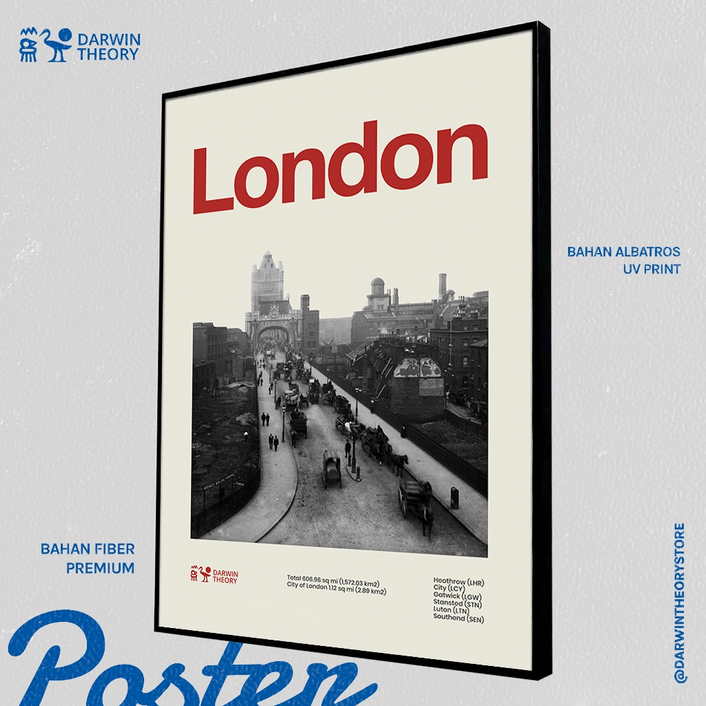 Poster Hiasan Dinding Premium - LONDON  - Frameblock aesthetic - Frame Fiber & Mdf - Kertas Albatros