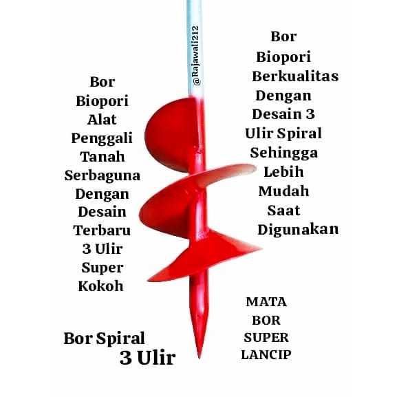 Bor biopori alat gali tanah manual / bor pembuat sumur resapan anti banjir spiral 3 ulir diameter 4 