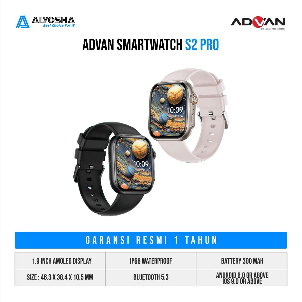 Advan Smartwatch S2 PRO | 1.95 Inch Amoled | Slim Al Voice Bluetooth Call Waterproof