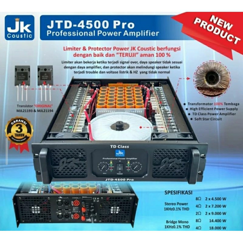 JK Coustic Power Amplifier JTD-4500 Pro 2X4500watt original class TD(Bonus Kaos)