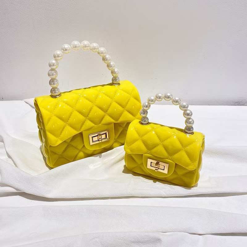 TAS JELLY MUTIARA WARNA KUNING/ TAS JELLY MUTIARA CANTIK WARNA KUNING