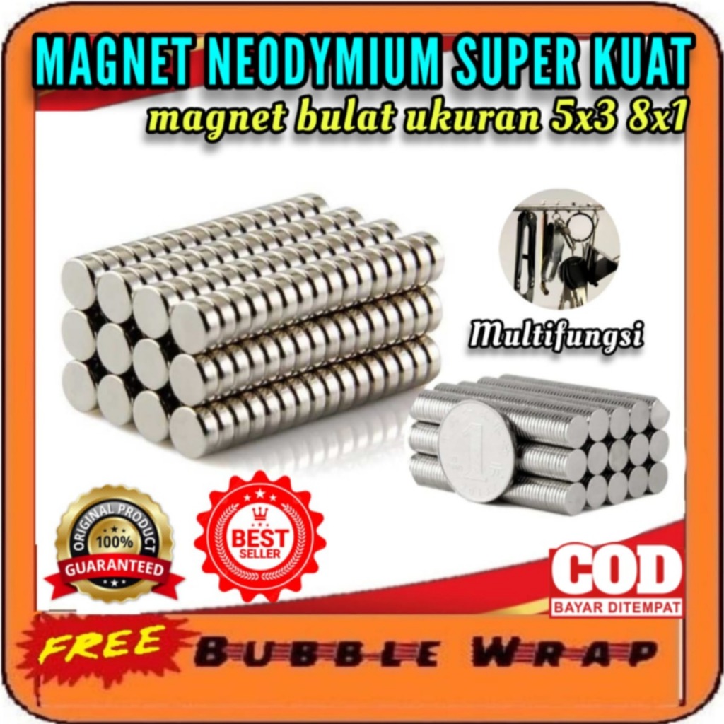 Magnet Magnit Besi Berani Neodymium Ukuran Besar Kecil Strong Kuat Bulat Kancing Koin Chrome Ndfeb