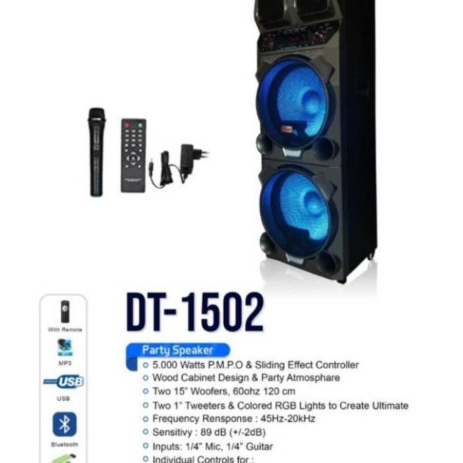 SPEAKER AKTIF PORTABLE DAT DT 1502 DT1502 15 inch x2 WOOFER ORIGINAL