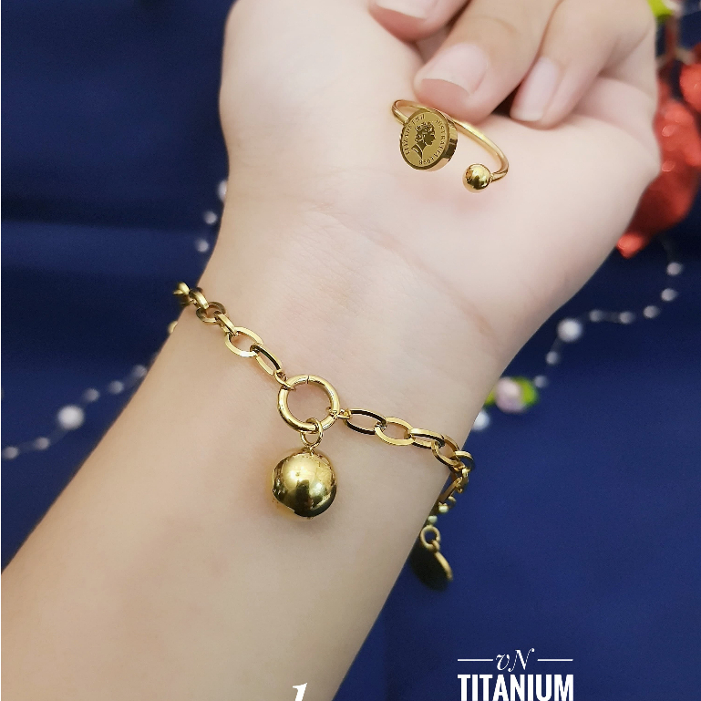Titanium Set Gelang Cincin Koin Gold Ra131