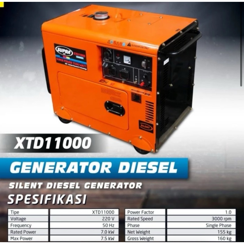 Mesin Genset Supra 7500 Watt XTD11000 Silent Diesel Generator 7500W