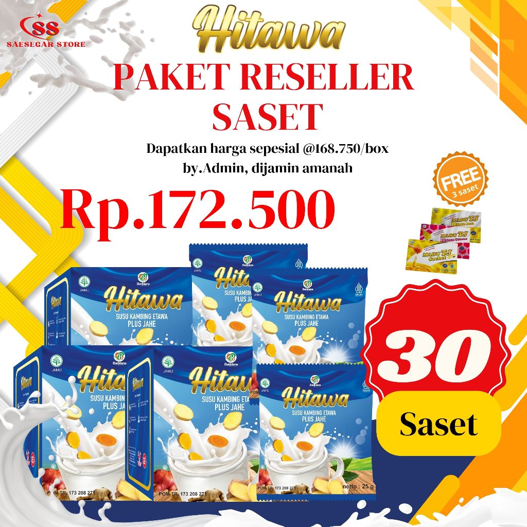 

HITAWA 30 SACHET FREE MADU Susu Etawa Plus Jahe Atasi Nyeri Sendi