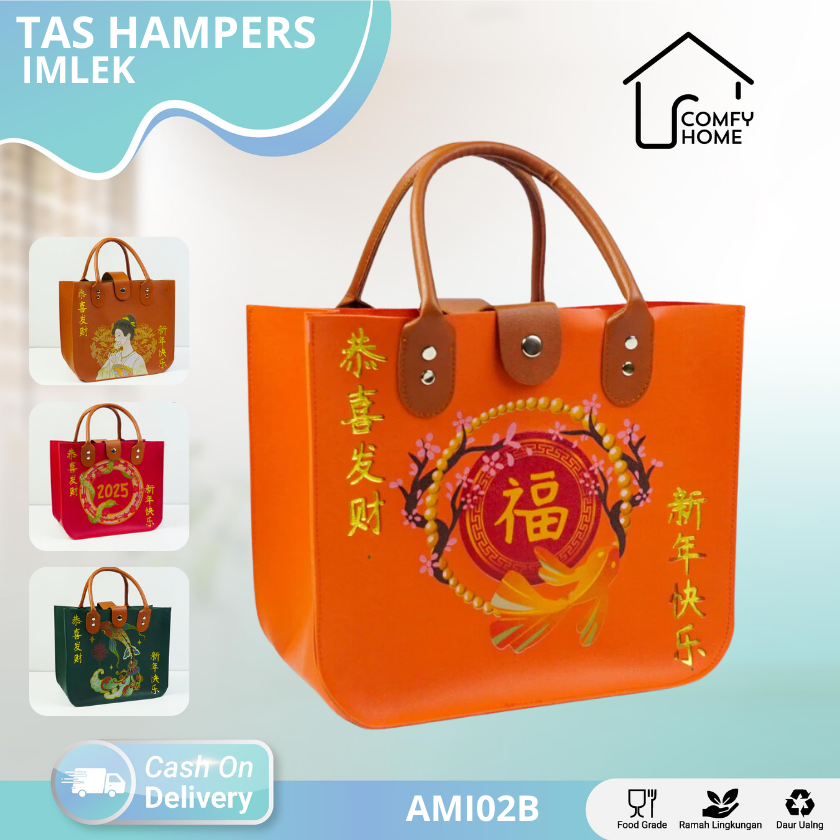 

Tas Hampers Imlek / Hampers Sincia / Tas Chinese New Year 2025 / Xi Fa Cai kuning emas / Tas Goodie bag CNY | AMI02B