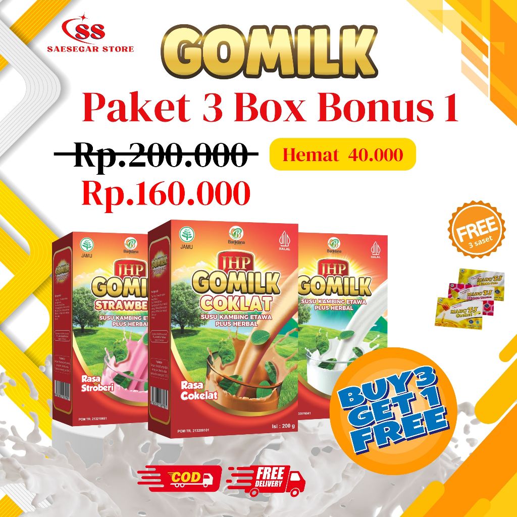 

[GOMILK PAKET 3 BONUS 1 KOTAK] Susu Kambing Etawa Atasi Asam Urat Kolesterol Menambah BB