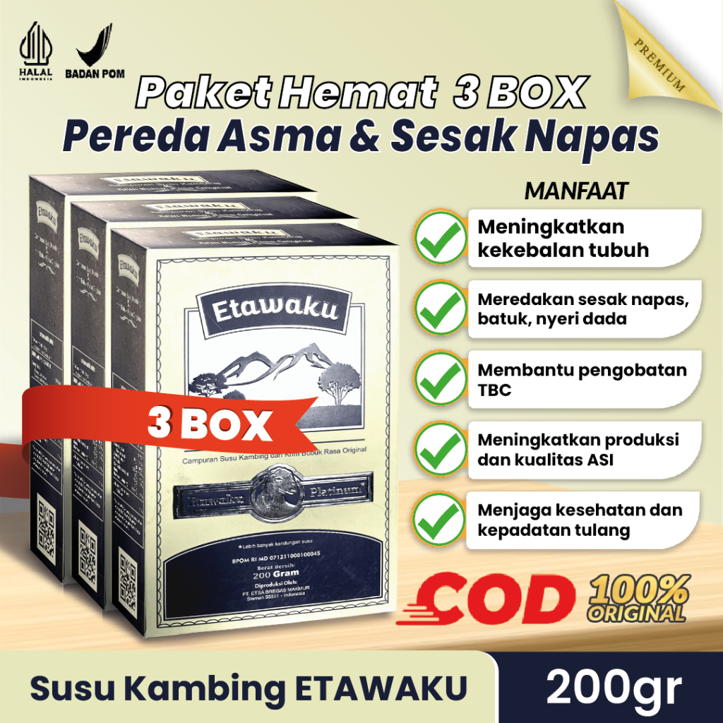 

3 BOX ETAWAKU Platinum-Susu Kambing Solusi Sesak Nafas Nyeri Dada Pernafasan Asma Bronkhitis