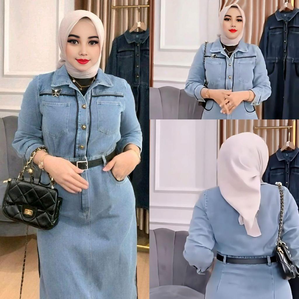 BONUS IKAT PINGGANG / GAMIS JEANS SILVANA DRESS MODEL TERBARU // FASHION MUSLIM REMAJA & DEWASA // P