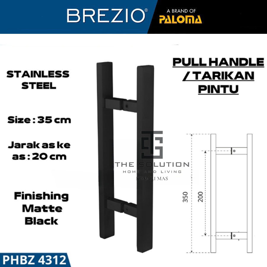 Handle BREZIO PHBZ 4312 Gagang Pintu Rumah Minimalis Tarikan Pull Handle Kupu Tarung 35CM Hitam