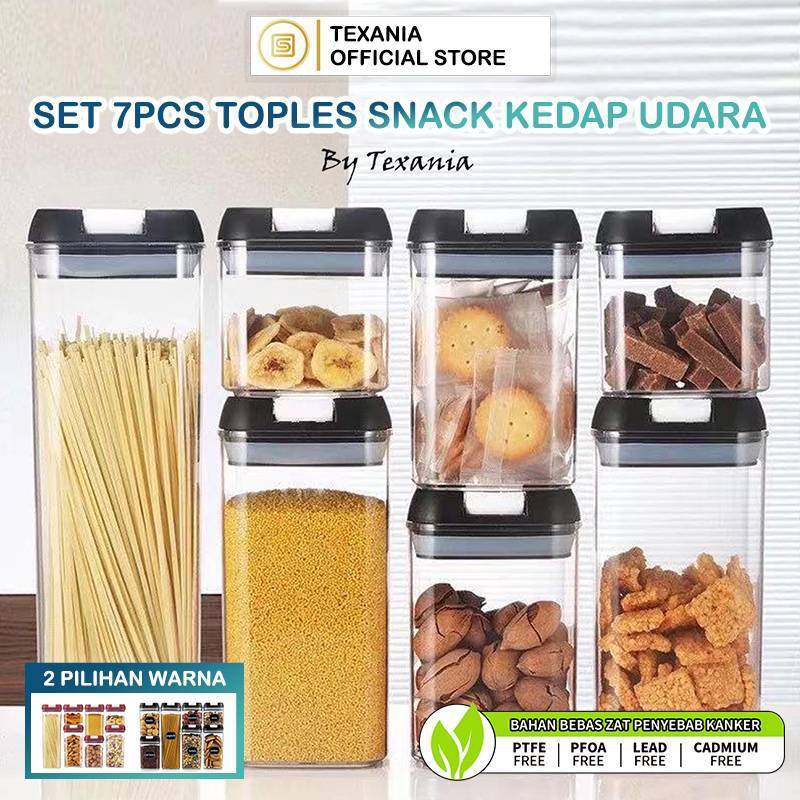 Texania Set Toples Snack Kedap Udara 7PCS Penyimpanan Bening / Box makanan Cereal Kontainer