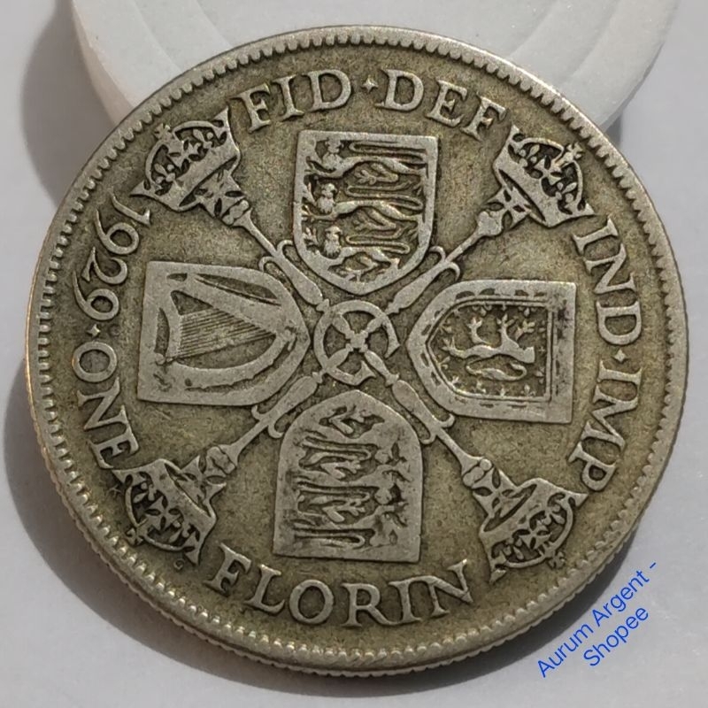 SSS.27S-- 1 PC KOIN PERAK KUNO ASLI FLORIN GEORGIVS V TH 1929. -- SILVER COIN --