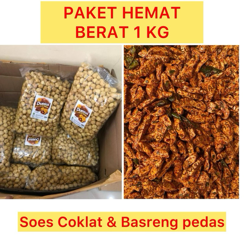 

(PAKET HEMAT SOES COKLAT & BASRENG) Cemilan Basreng Pedas & Soes coklat lumer