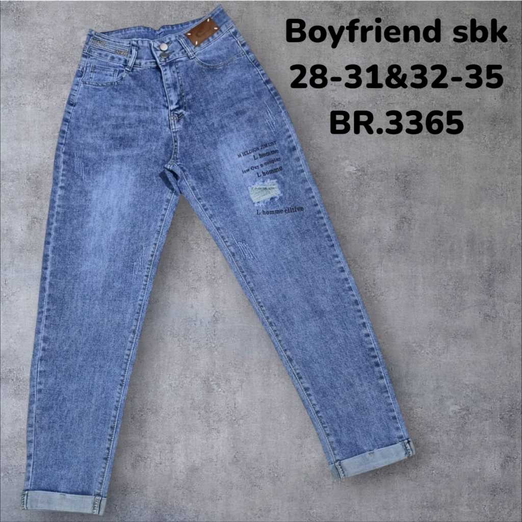 KERENT - Celana Jeans Boyfriend Sobek BR Written Character Kode 3365