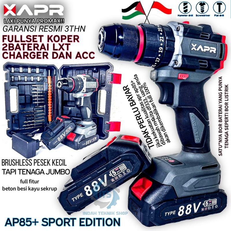 PROMO PROMO APR JAPAN BOR impact drill BRUSHLESS TYPE AP85+ bor cordless 2 baterai 88Vf fullset