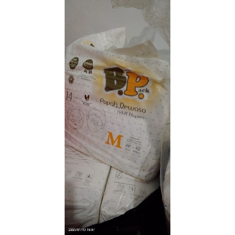 Popok Dewasa Merk BP ukuran M tipe perekat isi 14 Pcs
