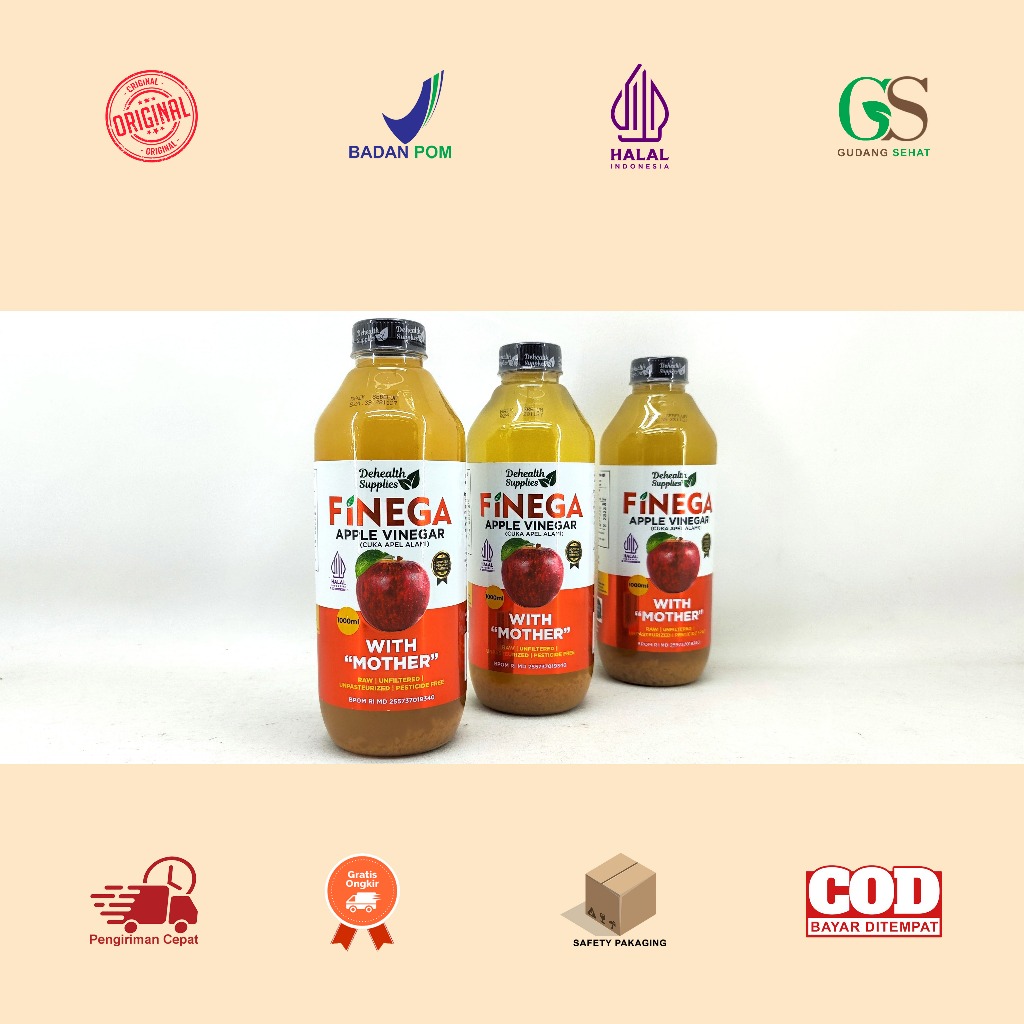 

Manado FINEGA Apple Vinegar With Mother Isi 1 Liter Botol Plastik - CUKA APEL - Raw/Unfiltered/Unpasteurized/Pesticide Free