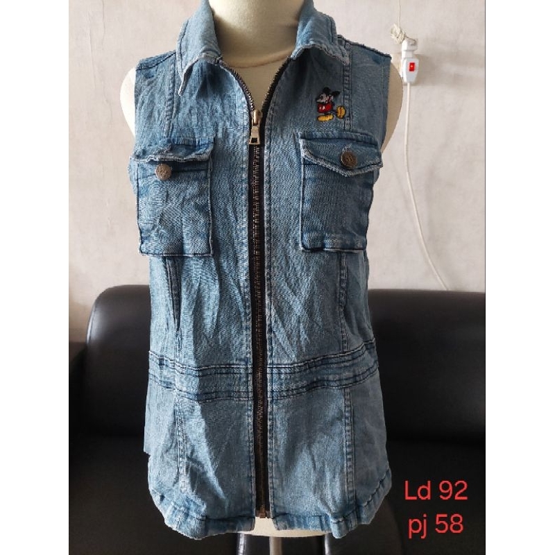 Denim vest jeans rompi denim karakter mickey bordir