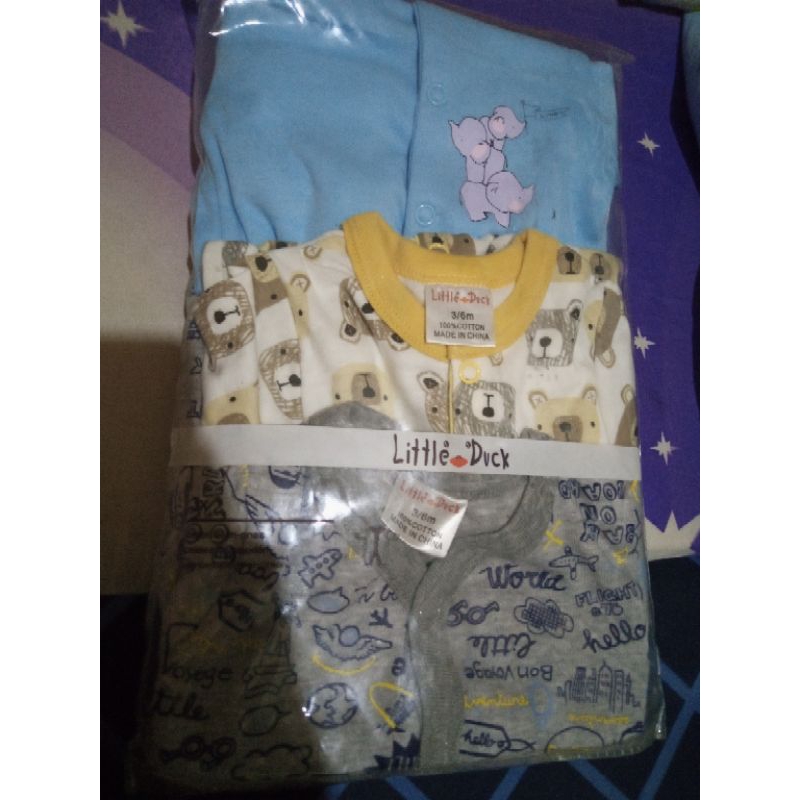 New bukan Preloved Sleepsuit Little Duck SS Tutup Kaki 3 pcs size 0-6 bulan