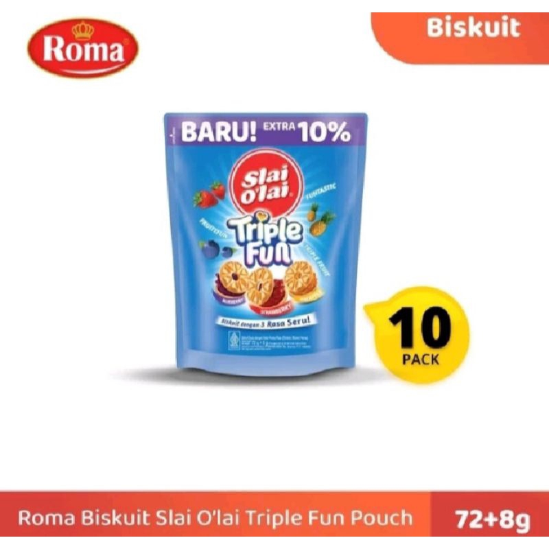 

Roma BISKUIT slai olai triple fun 80 gram pounch share it isi 10