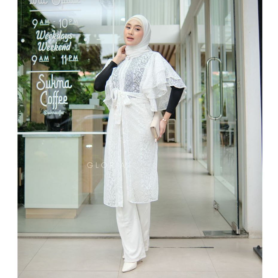 Orelle Outer Brukat Cardigan Brokat Lengan Pendek Ruffle Outerwear Lace