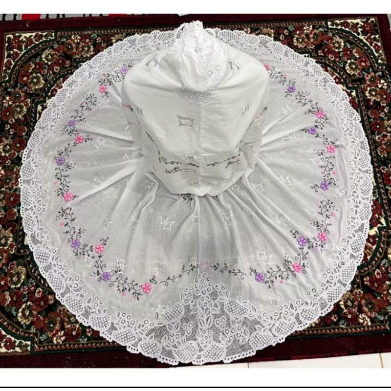 setelan mukena kerancang suji cair bunga punggung mix sulaman tangan bunga melati khas bukittinggi