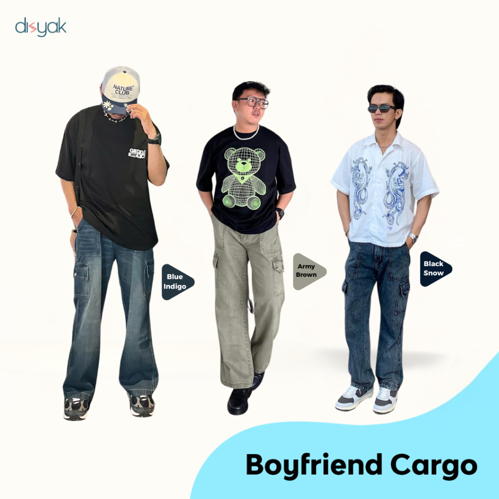 DISYAK - Boyfriend Cargo Jeans Pria Non-Stretch
