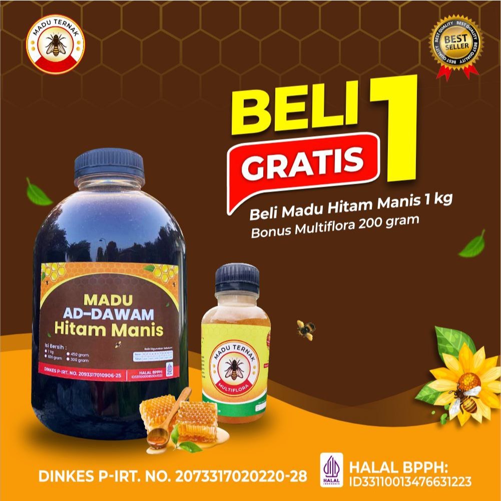 

PROMO MADU AD DAWAM HITAM MANIS # 1KG GRATIS 200 GR MADU MULTIFLORA