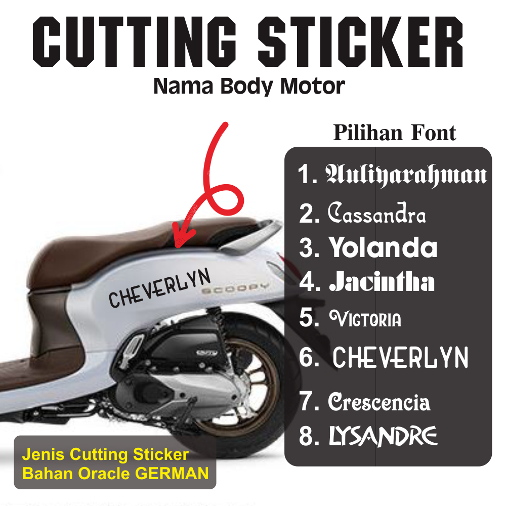 STICKER CUSTOM TULISAN LOGO EMBELM NAMA BODY SEPEDA MOTOR SCOOPY