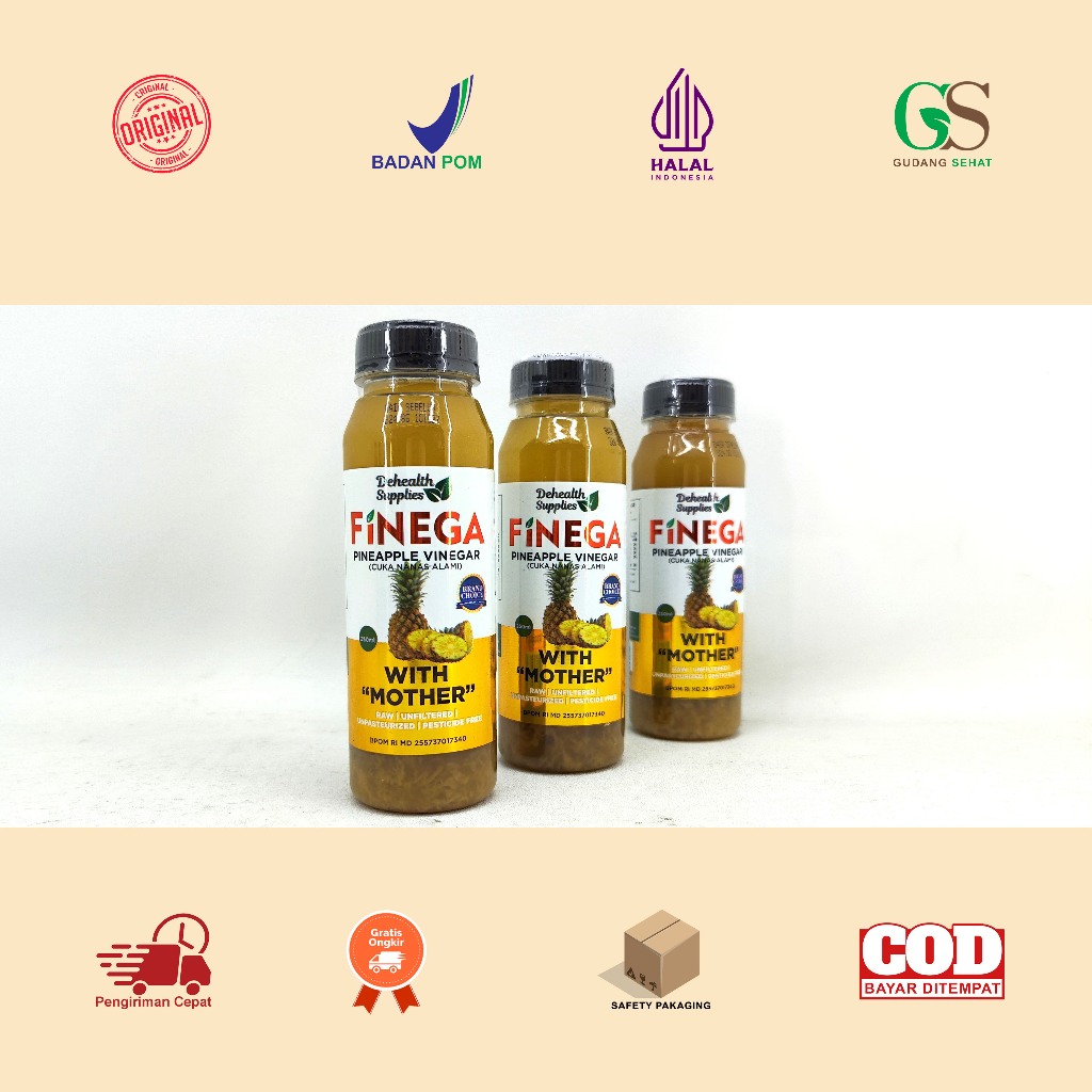 

Manado FINEGA Pineapple Vinegar With Mother Isi 250 ML Botol Plastik - CUKA NENAS - Raw/Unfiltered/Unpasteurized/Pesticide Free