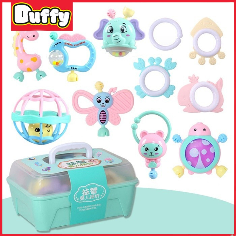 Duffy toys 12Pcs Mainan Teether Gigitan Bayi Bpa Free / Mainan Lonceng Kerincingan Bayi Set Mainan T