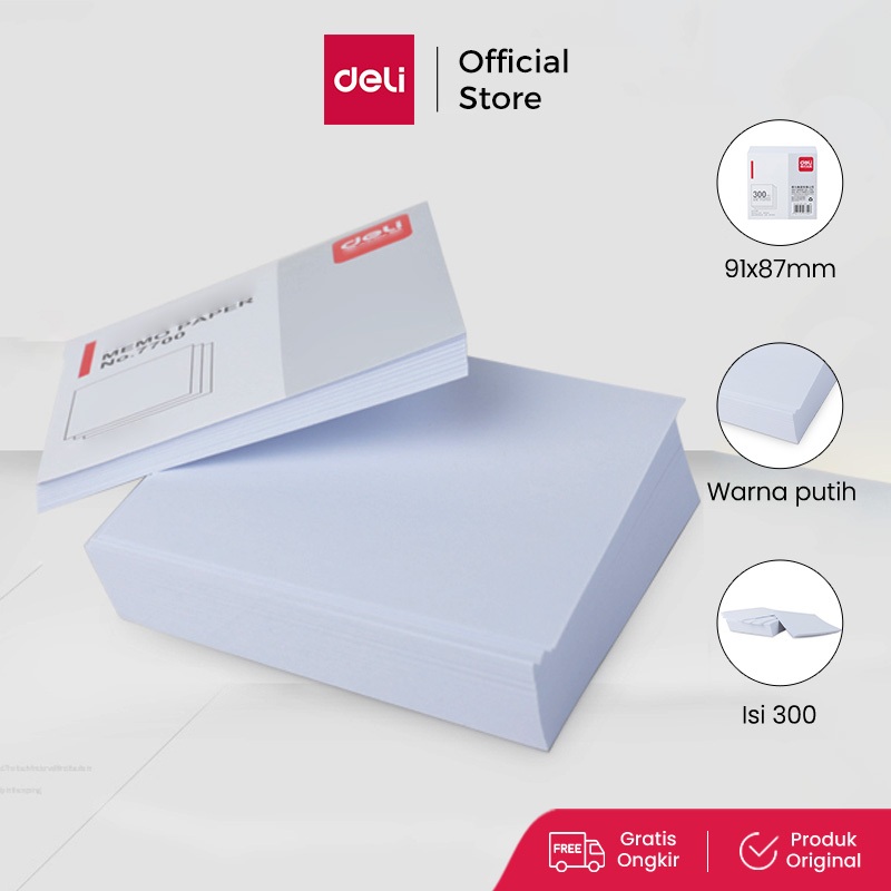 

Deli Memo Paper / Kertas Memo 300 Lembar Warna Putih Tanpa Kotak 7700 7701