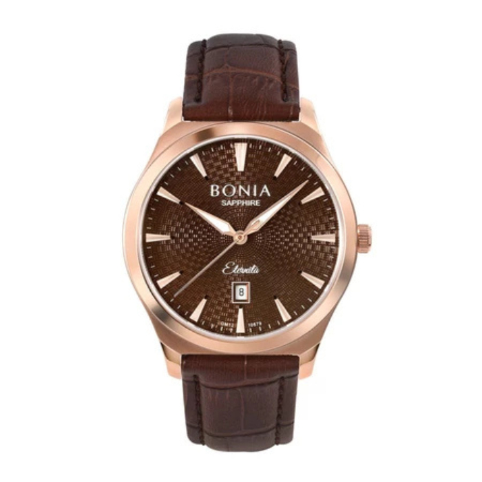 Jam Tangan Pria Bonia Eternita Brown Dial Leather Strap Analog B10680-1522 Original