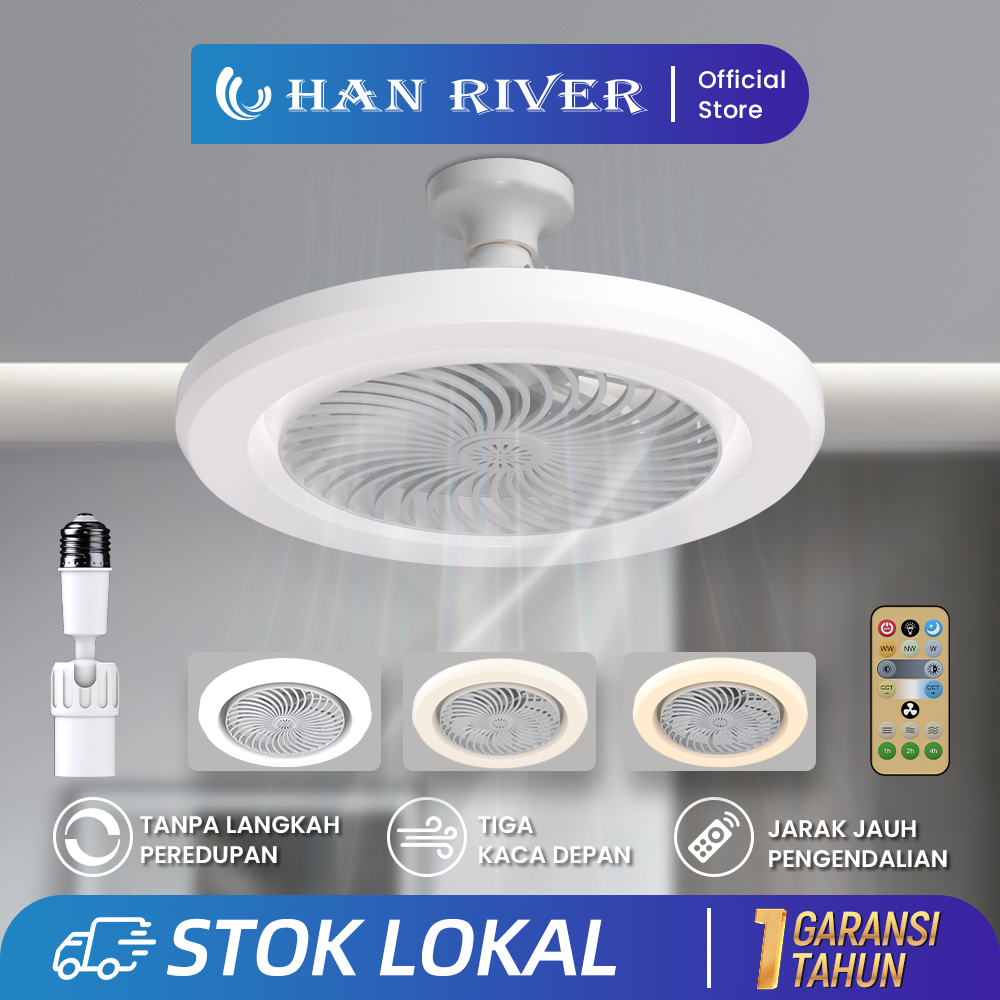 HAN RIVER&RONG RIVER 30W 2in1 Lampu Kipas Angin Plafon Lampu 3 Warna Remote Dapat Diatur 360° E27 La