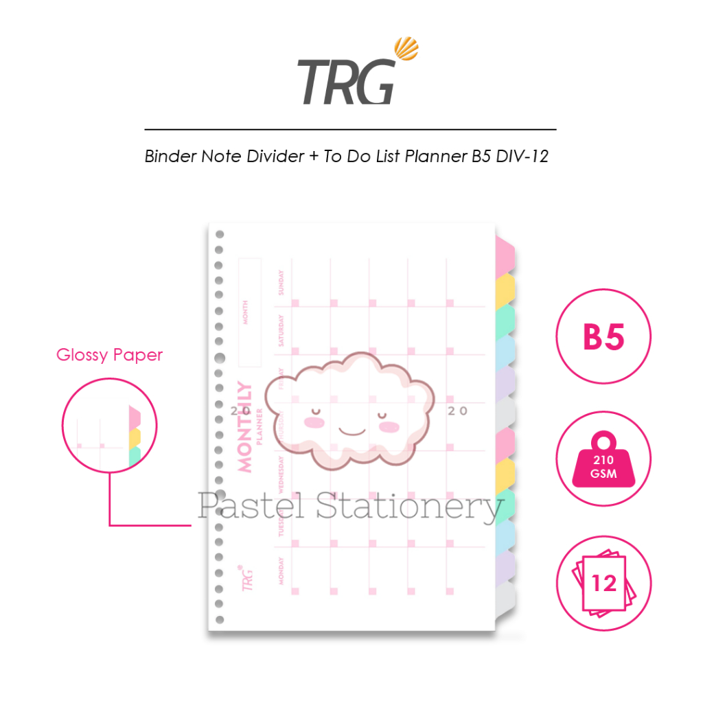 

TRG Pembatas Binder Note Loose Leaf B5 DIV-12 - Monthly Planner To Do List Divider Paper 26 Holes 12 Tab TRG