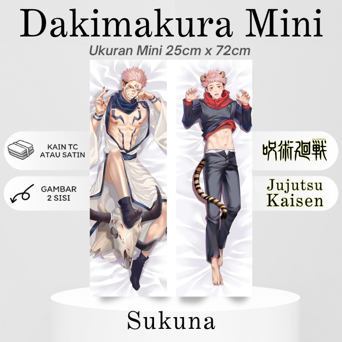 DAKIMAKURA MINI SUKUNA Jujutsu Kaisen Bantal Anime Waifu Mini Sukuna JJK