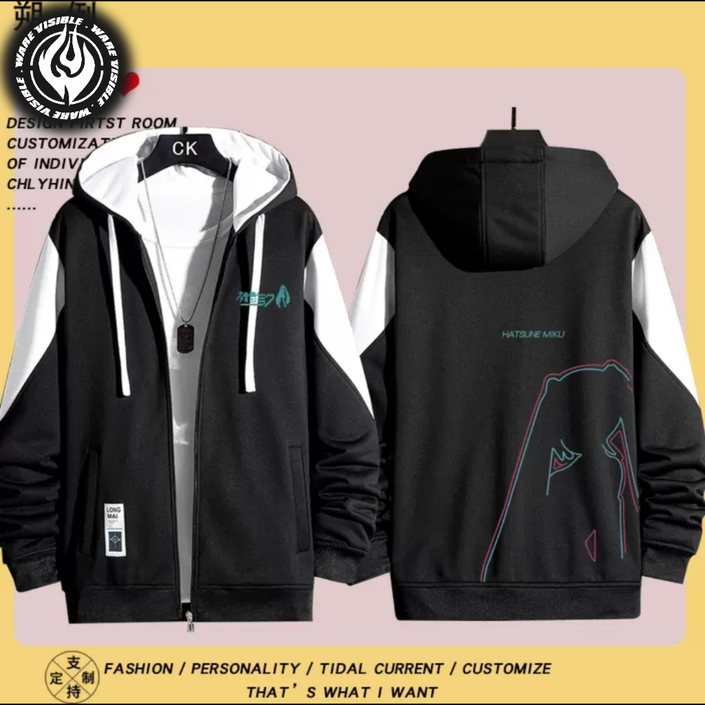 WareVisible Jacket Hoodie ZIPPER HATSUNE MIKU Oversize Korean Style Unisex Jaket Fleece