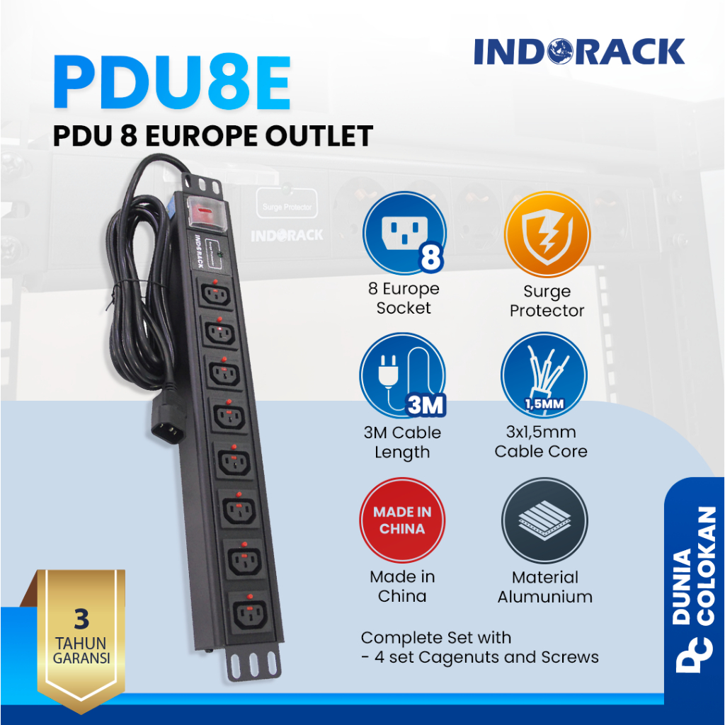 Colokan Power Distribution Unit 8 Lubang C13 Europe Socket Indorack