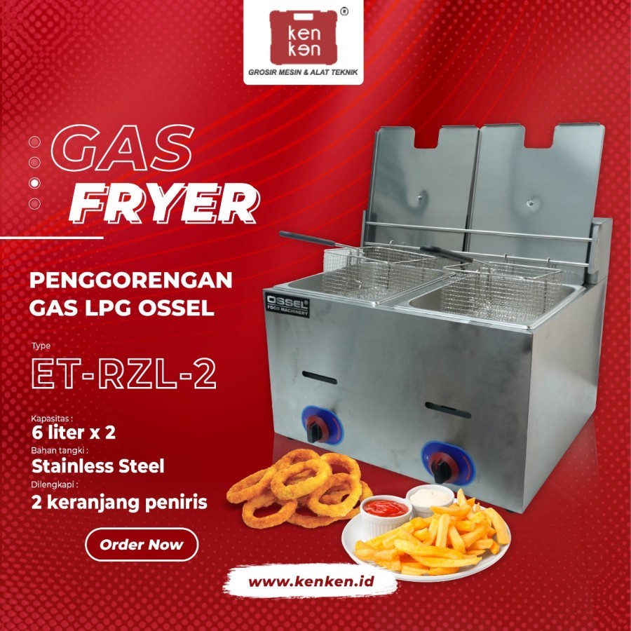 OSSEL Gas Fryer 2 Tangki Penggorengan Kentang Gas Deep Fryer Penggorengan OSSEL