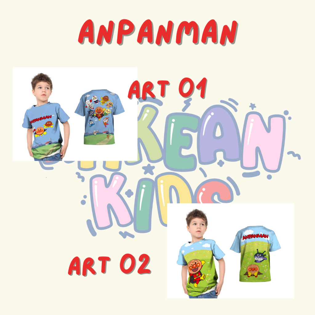 Baju Kaos Tshirt Anak Karakter Superhero Japan Anpanman Art 01&02 Full Printing Free Custom