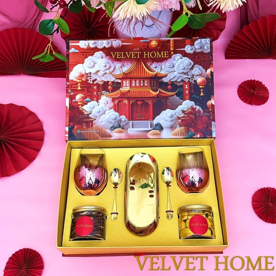 Hampers cookies imlek tahun baru cina chinese lunar new year gift set gelas mug gold pink blue merah
