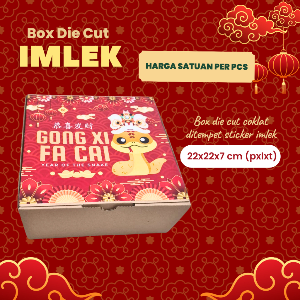 

Box Imlek Ular 2025 Box Kue Lapis CNY Dus Kue Imlek 22x22x7cm dan 20x20x7cm Gong Xi Fa Cai Year of Snake Hapunni