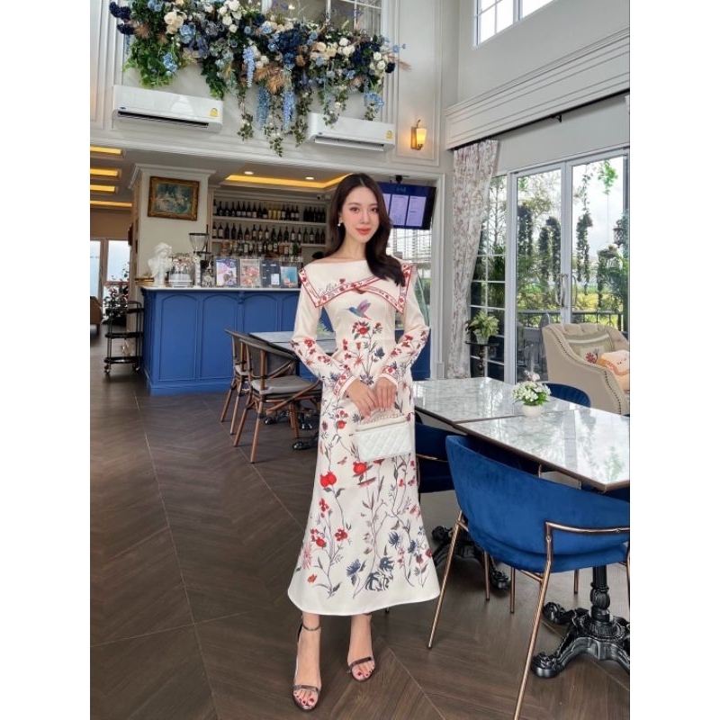 long sleeve collar midi dress cheongsam qipao qibao imlek kueni cny sincia oriental chinesse china p