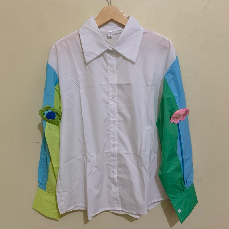 kemeja wanita import BKK oversize bunga timbul gradasi / kemeja Bangkok Gradasi bunga timbul viral B