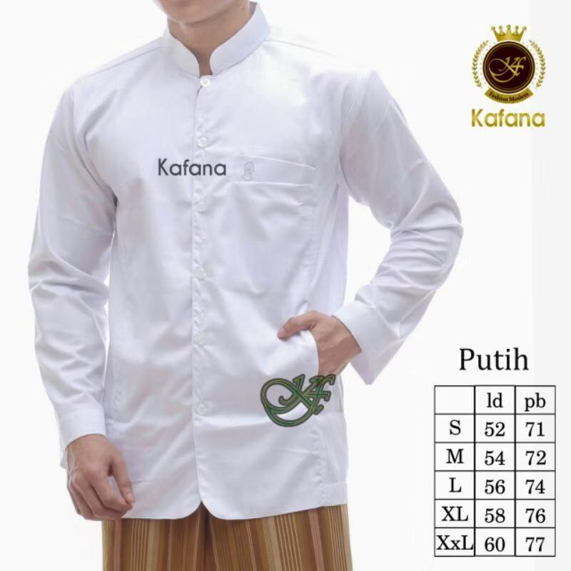 Baju koko Kemeja Sanghai Katun Songket Putih Polos Pria Dewasa Lengan Panjang - Baju koko putih polo