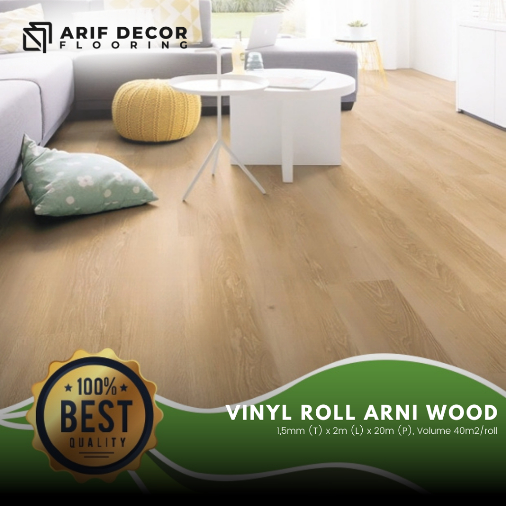 ARNI Lantai Vinyl Roll tebal 1,5mm motif wood / lantai kayu Vinyl Roll Hugo