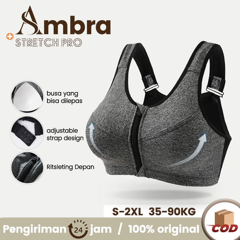 bisa cod ~ ort Bra Tanpa Kabel Jumbo Push Up Bh Olahraga Tahan Benturan Wanita Bra Ritsleting Depan
