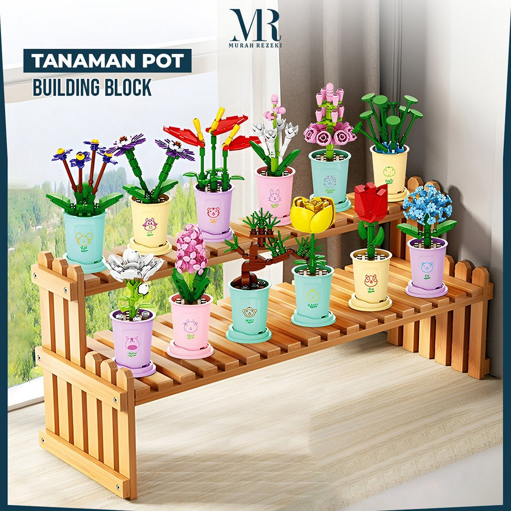 Mainan Anak DIY Florist Tanaman Pot Building Block / Mainan Edukasi Balok Susun Pot Bunga / Nano Bri