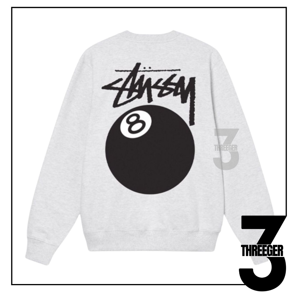 Stussy 8 Ball Crewneck Ash Heather Original Authentic